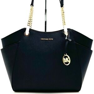 Michael Kors Jet Set Travel Large Chain Shoulder Tote Bag Black/Gold